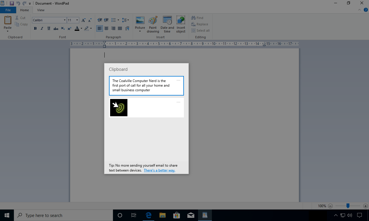 A screenshot of the clipboard history popup with some clipbaord history items ready to select