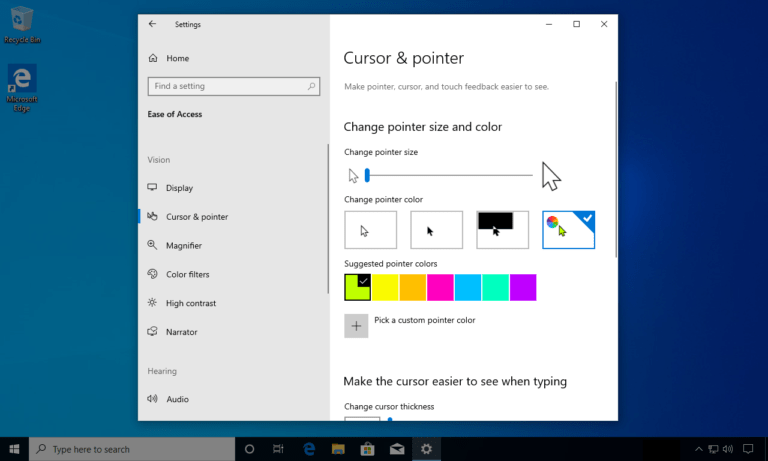 how to change the color of the cursor in windows 10