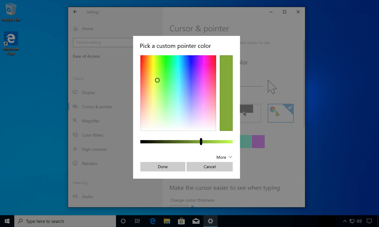The cursor colour picker setting in Windows 10