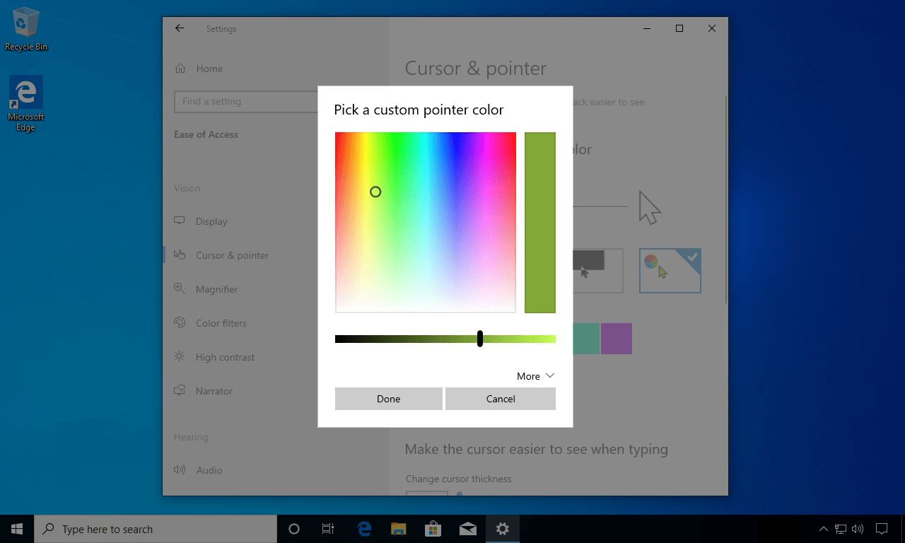 change mouse cursor color windows 10